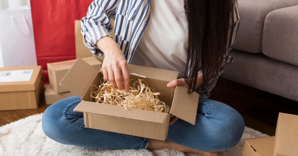 woman packing order