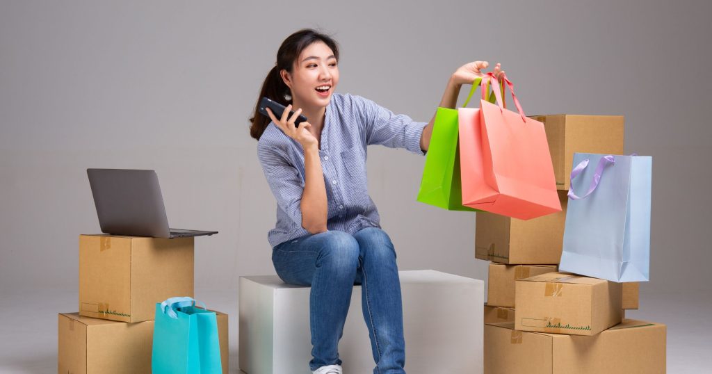 asian woman shopping online