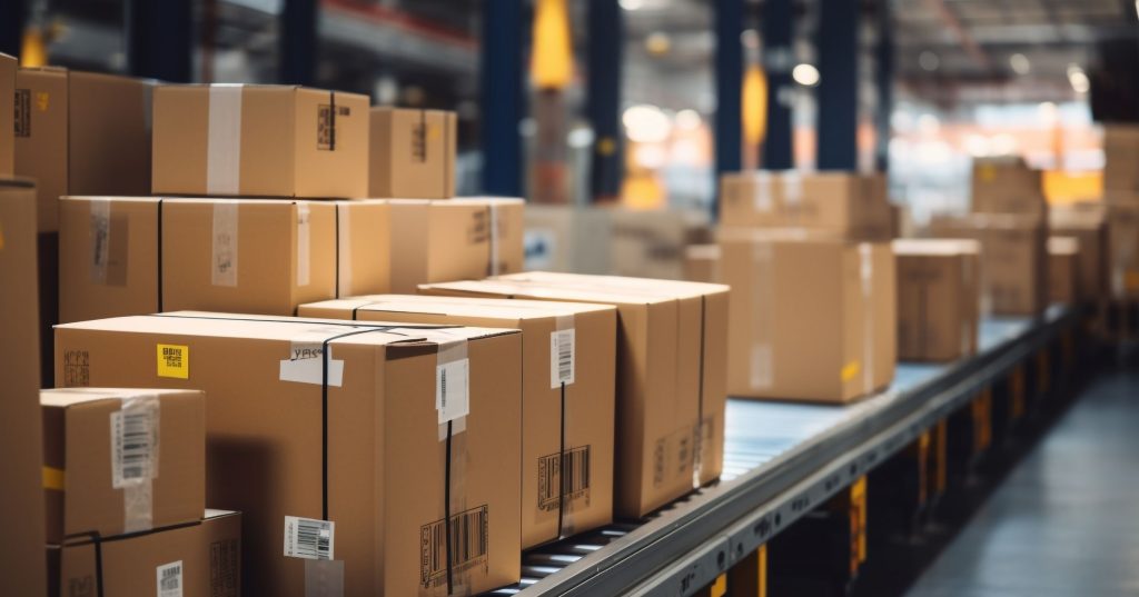 cardboard boxes conveyor belt warehouse